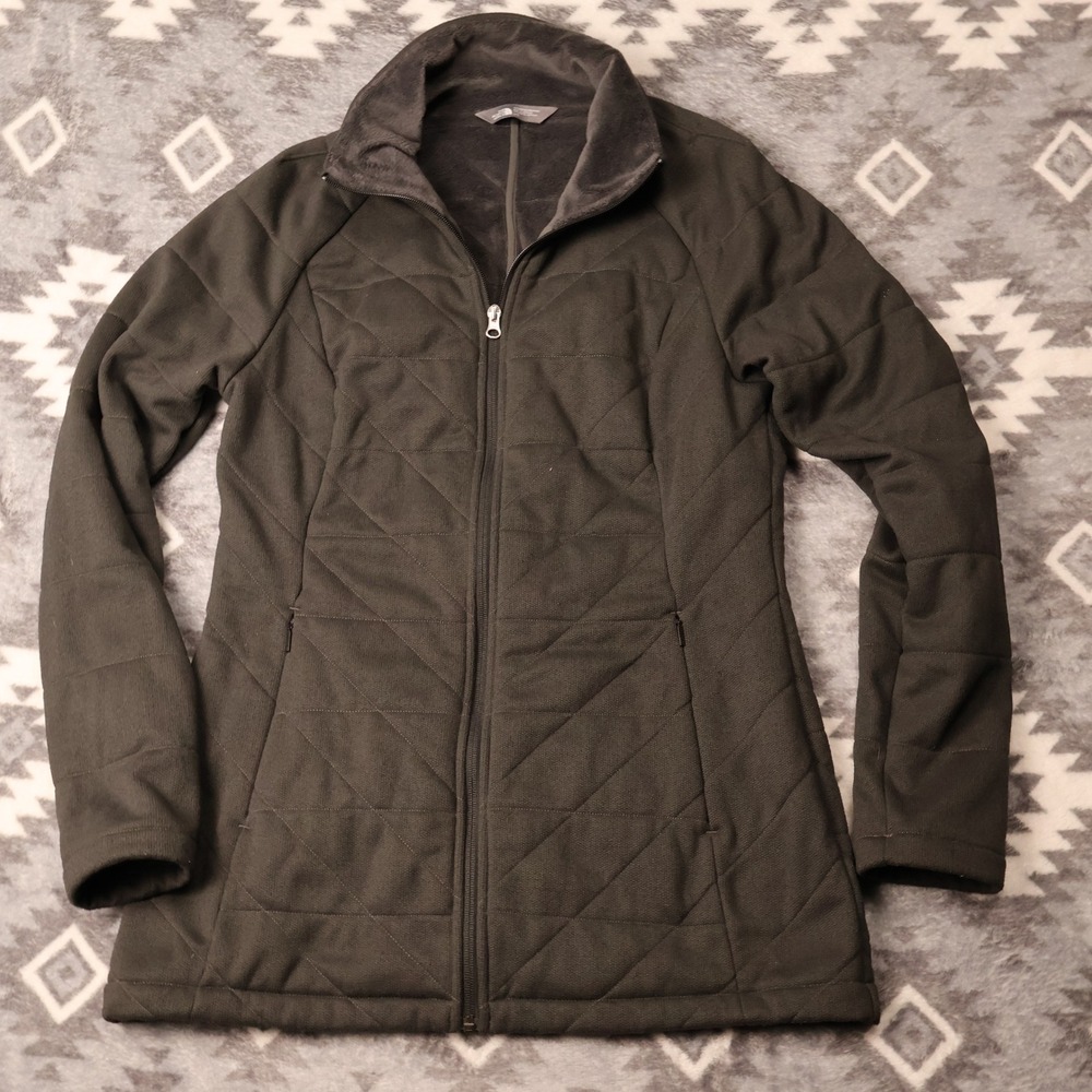 The North Face Womens Quilted Fleece Lined Jacket Gray Large Full Zip C2